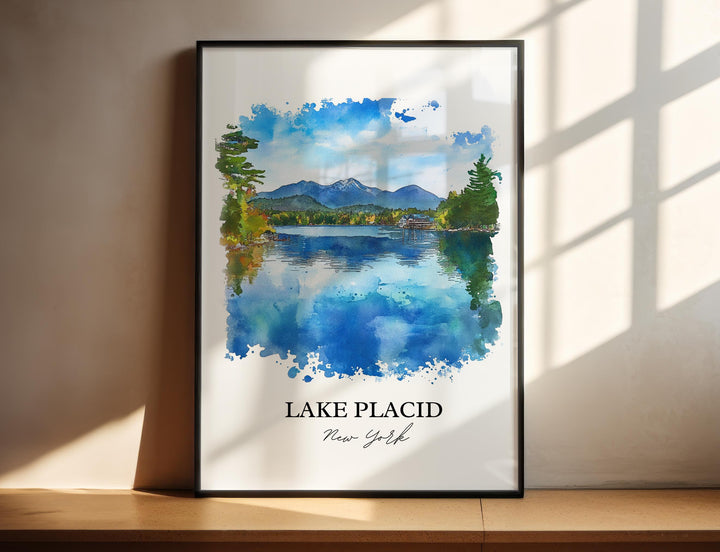 Lake Placid Wall Art, Lake Placid Print, Adirondacks Watercolor Art, Lake Placid NY Gift, Travel Print, Travel Poster, Housewarming Gift
