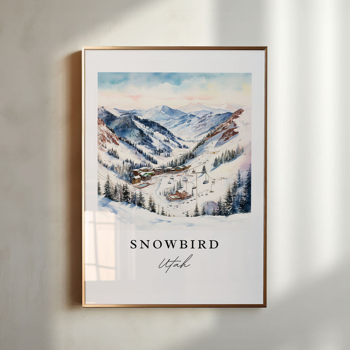 Snowbird Ski Area traditional travel art - Utah, Snowbird poster print, Wedding gift, Birthday present, Custom Text, Perfect Gift