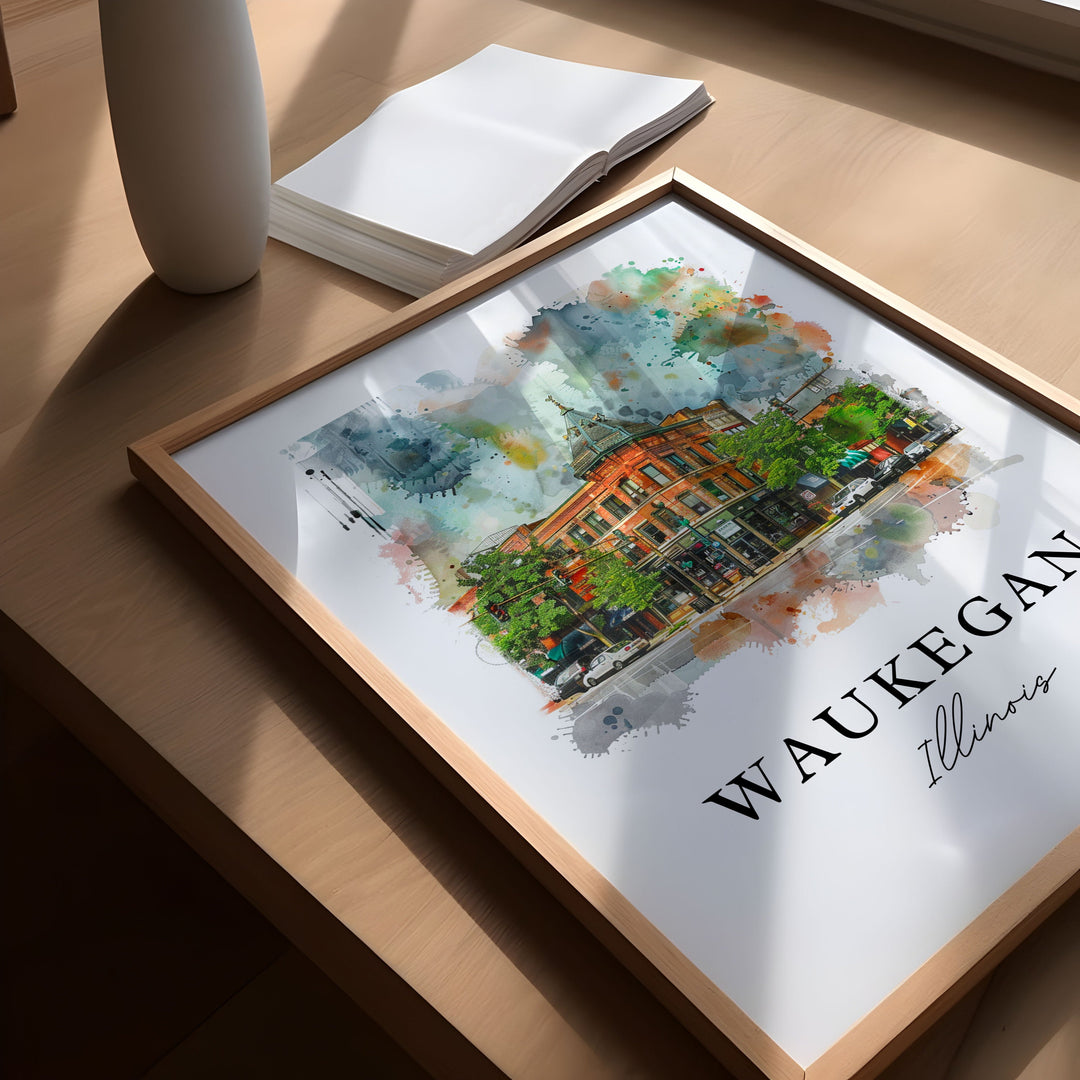 Waukegan IL Wall Art, Waukegan Print, Waukegan Watercolor Art, Lake County Illinois Gift,