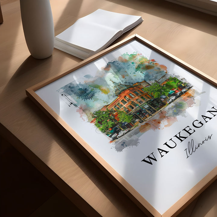 Waukegan IL Wall Art, Waukegan Print, Waukegan Watercolor Art, Lake County Illinois Gift,