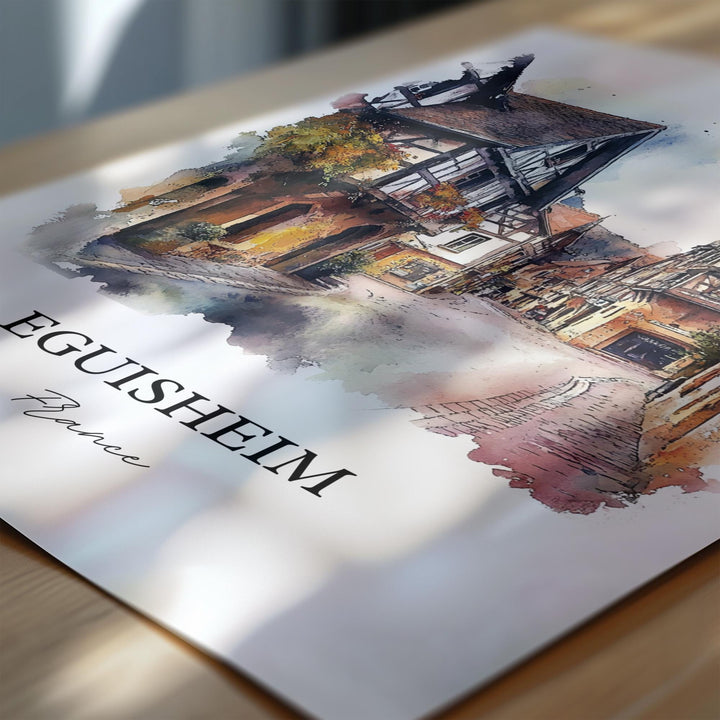 Eguisheim Wall Art, Alsace Region Print, France Watercolor Art, Eguisheim France Gift, Travel Print, Travel Poster, Housewarming Gift