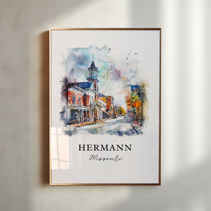 Hermann Missouri Art, Hermann Print, Hermann Watercolor, Hermann MO Gift,