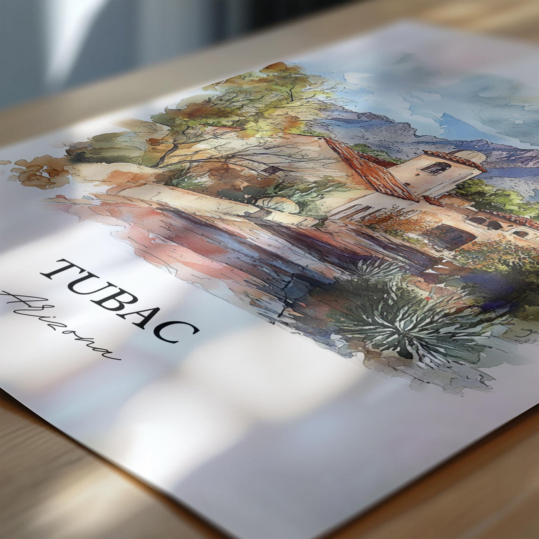 Tubac AZ Wall Art, Santa Cruz County AZ Print, Arizona Watercolor Art, Tubac Arizona Gift, Travel Print, Travel Poster, Housewarming Gift
