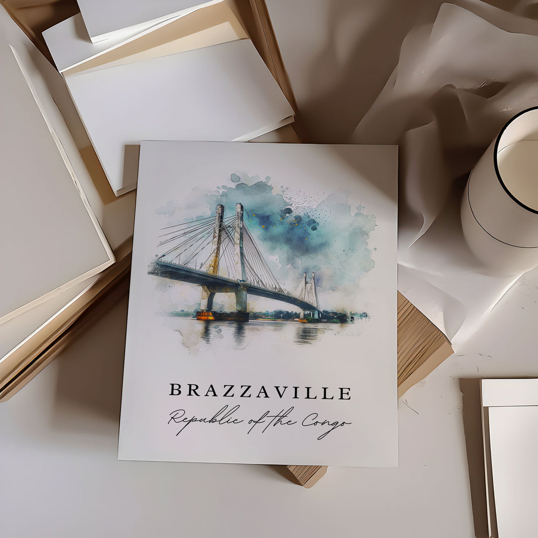Brazzaville watercolor travel art - Republic of the Congo, Brazzaville print, Wedding gift, Birthday present, Custom Text, Perfect Gift