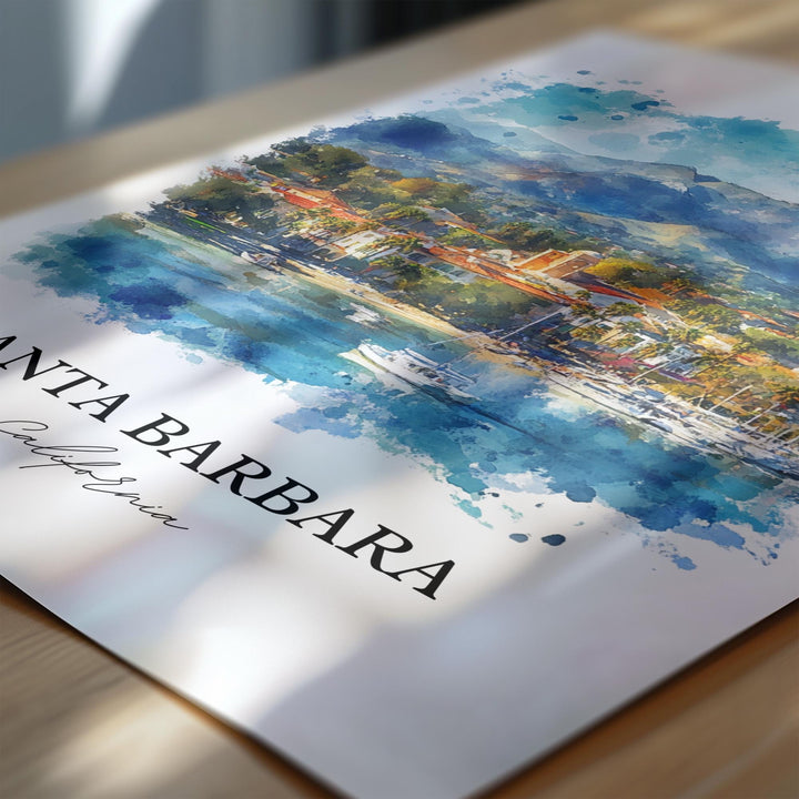 Santa Barbara Wall Art, California Print, Santa Barbara Watercolor Art, Santa Barbara Gift, Travel Print, Travel Poster, Housewarming Gift