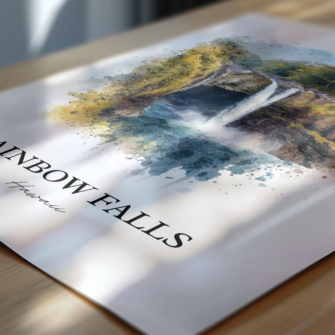 Rainbow Falls Wall Art, Hilo Print, Hilo Hawaii Watercolor Art, Rainbow Falls Gift, Travel Print, Travel Poster, Housewarming Gift