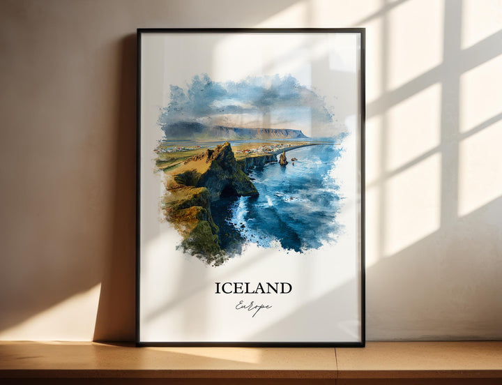 Iceland Wall Art, Iceland Print, Iceland Watercolor Art, Iceland Gift, Travel Print, Travel Poster, Housewarming Gift