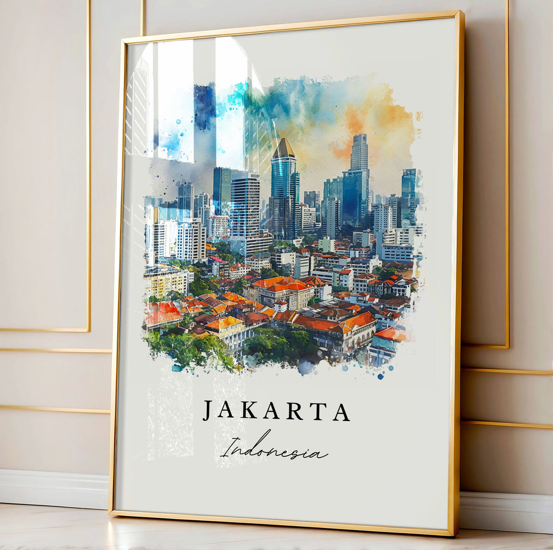 Jakarta watercolor travel art - Indonesia, Jakarta print, Jakarta Wedding gift, Birthday present, Custom Text, Perfect Gift