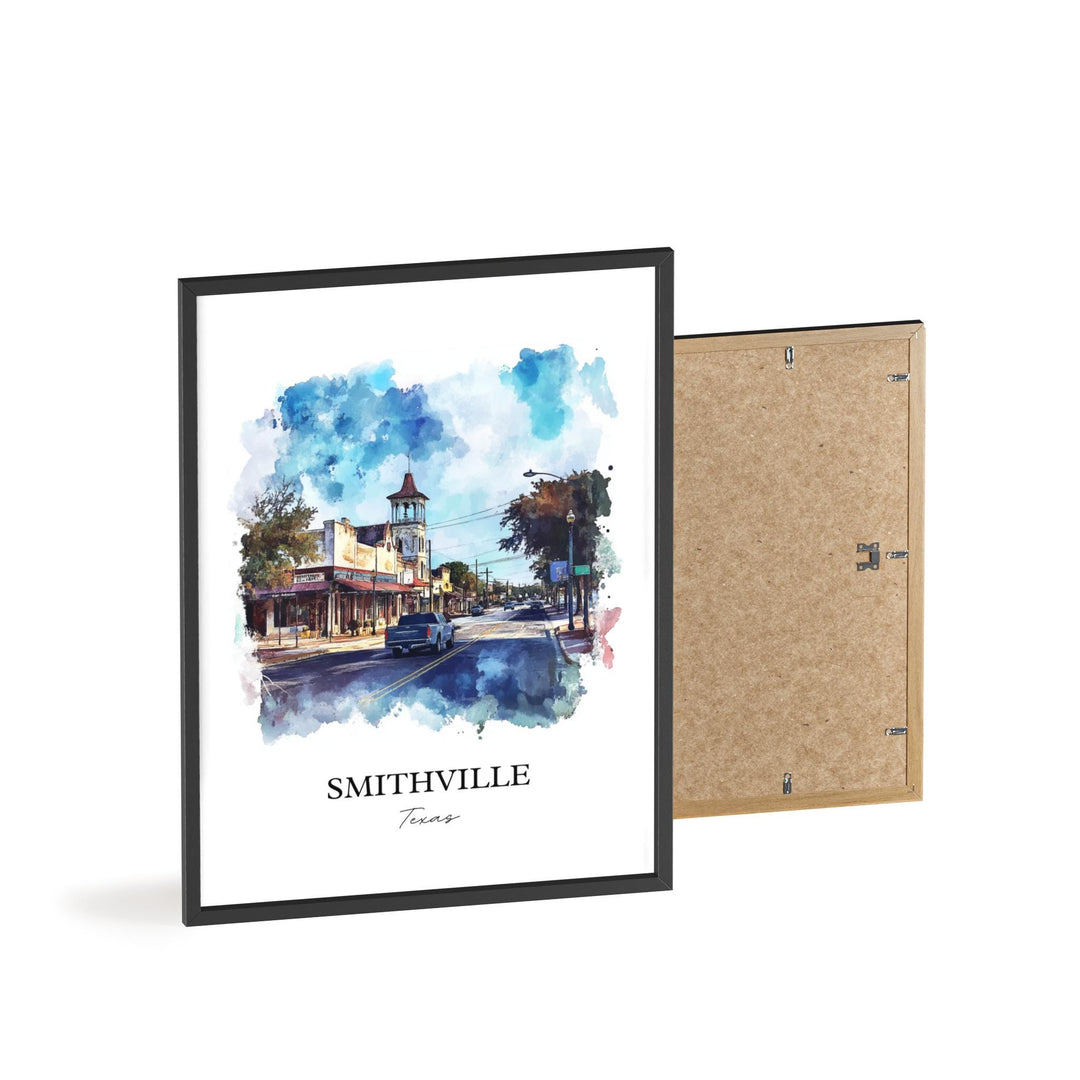 Smithville TX Wall Art, Bastrop County Print, Texas Watercolor Art, Smithville Texas Gift, Travel Print, Travel Poster, Housewarming Gift