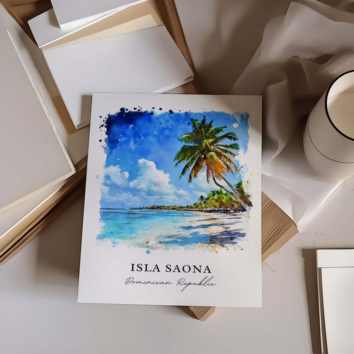 Isla Saona Wall Art, Isla Saona DR Print, Saona Island Watercolor Art, Saona Island Gift,