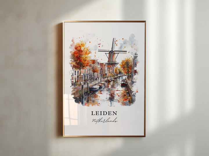 Leiden Netherlands Wall Art, Leiden Print, South Holland Watercolor Art, Leiden Gift,