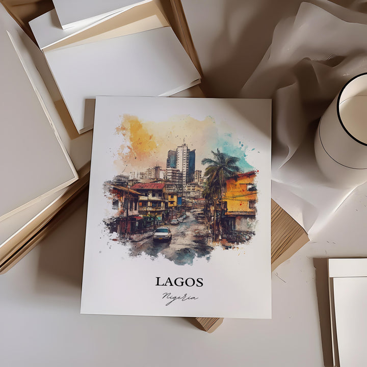Lagos Wall Art, Lagos Nigeria Print, Nigeria Watercolor Art, Lagos Nigeria Gift, Travel Print, Travel Poster, Housewarming Gift