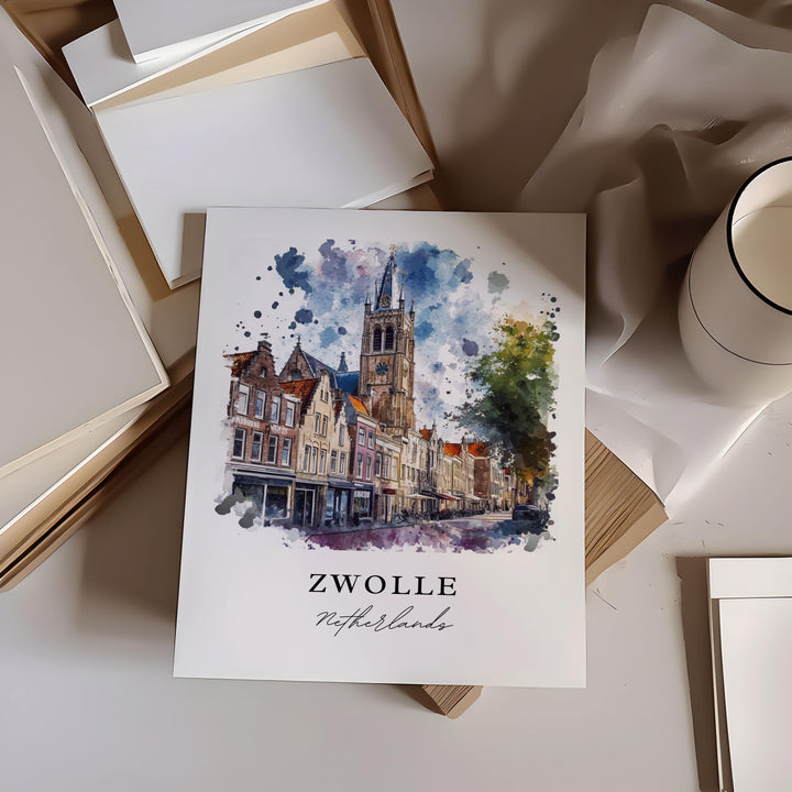 Zwolle Wall Art, Zwolle Netherlands Print, Zwolle Watercolor Art, Overijssel Province Gift, Travel Poster, Housewarming Gift