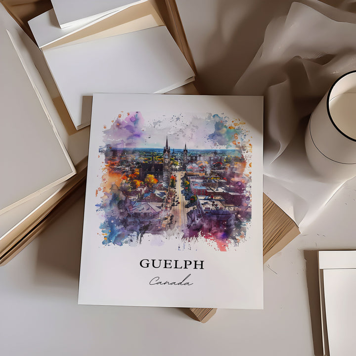 Guelph Wall Art, Guelph Ontario Print, Guelph Watercolor, Guelph Canada Gift, Travel Poster, Housewarming Gift
