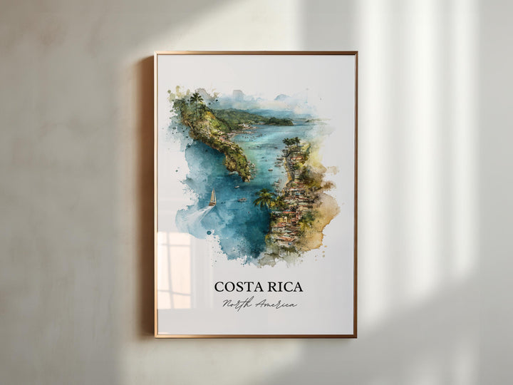 Costa Rica Wall Art, Costa Rica Country Print, Costa Rica Watercolor Art, Costa Rica Gift, Travel Print, Travel Poster, Housewarming Gift