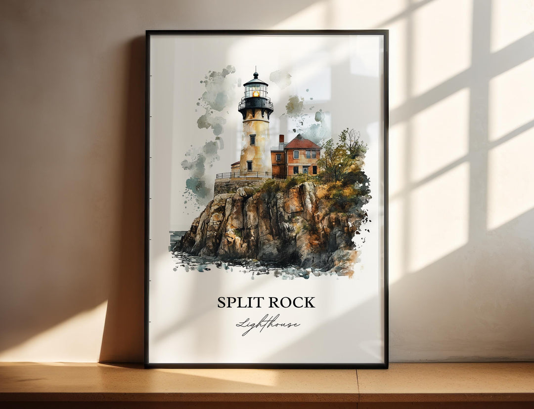 Split Rock Lighthouse Art, Lake County MN Print, Minnesota Watercolor, Two Harbors MN Gift, Travel Print, Travel Poster, Housewarming Gift
