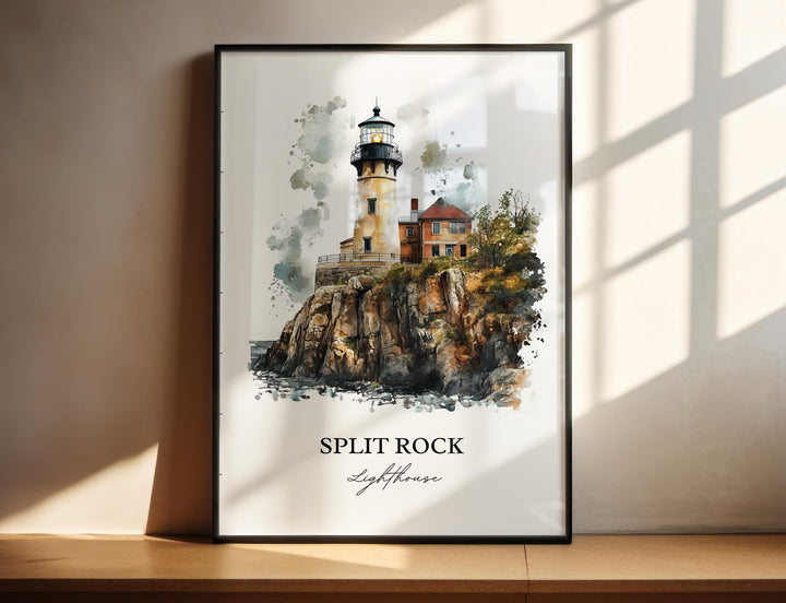 Split Rock Lighthouse Art, Lake County MN Print, Minnesota Watercolor, Two Harbors MN Gift, Travel Print, Travel Poster, Housewarming Gift