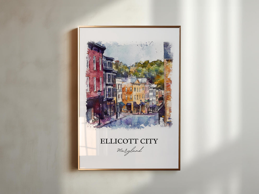 Ellicott City MD Wall Art, Howard County Print, Maryland Watercolor Art, Ellicott City Gift, Travel Print, Travel Poster, Housewarming Gift