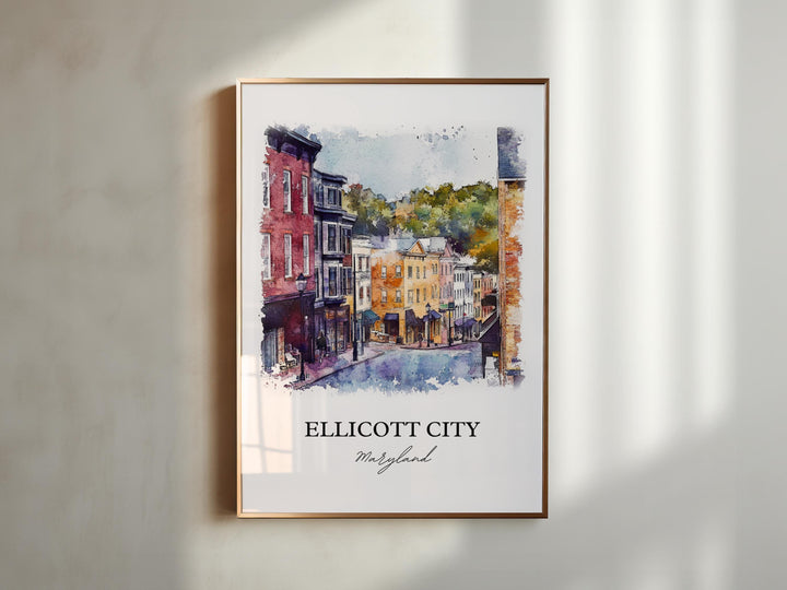 Ellicott City MD Wall Art, Howard County Print, Maryland Watercolor Art, Ellicott City Gift, Travel Print, Travel Poster, Housewarming Gift