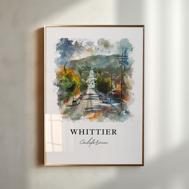 Whittier CA Wall Art, Whittier Print, Whittier Watercolor Art, SoCal Art Gift, Travel Poster, Housewarming Gift