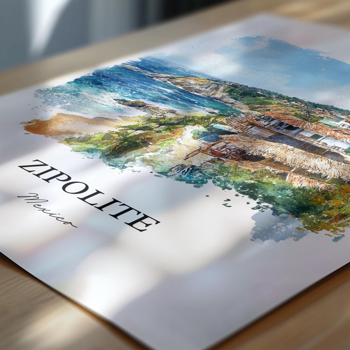 Zipolite Wall Art, Zipolite Mexico Print, Mexico Watercolor Art, Oaxaca Gift, Travel Print, Travel Poster, Housewarming Gift