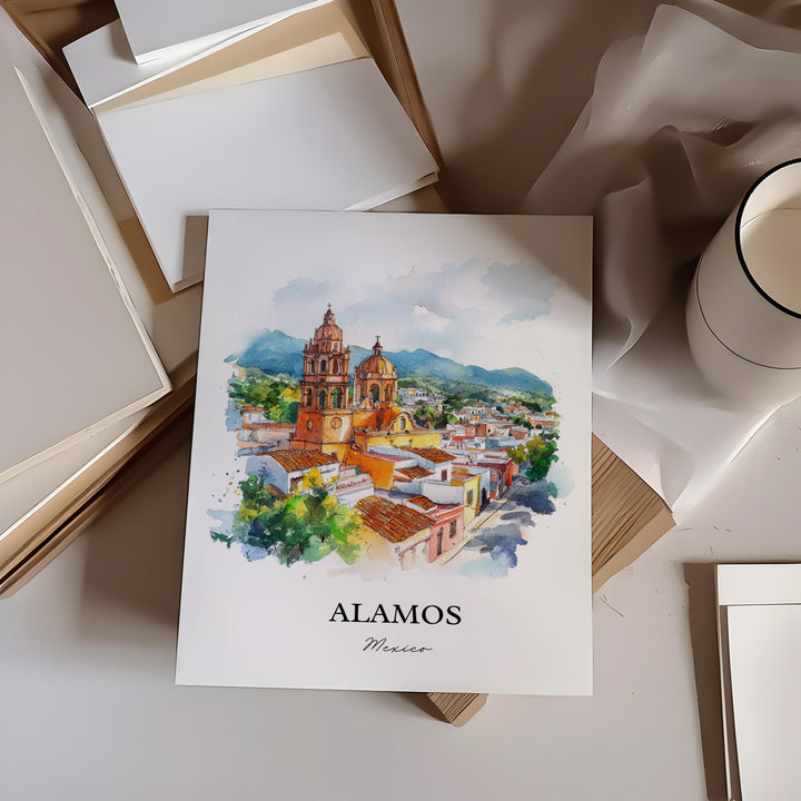 Alamos Mexico Wall Art, Alamos MX Print, Mexico Watercolor Art, Sonora Mexico Gift, Travel Print, Travel Poster, Housewarming Gift