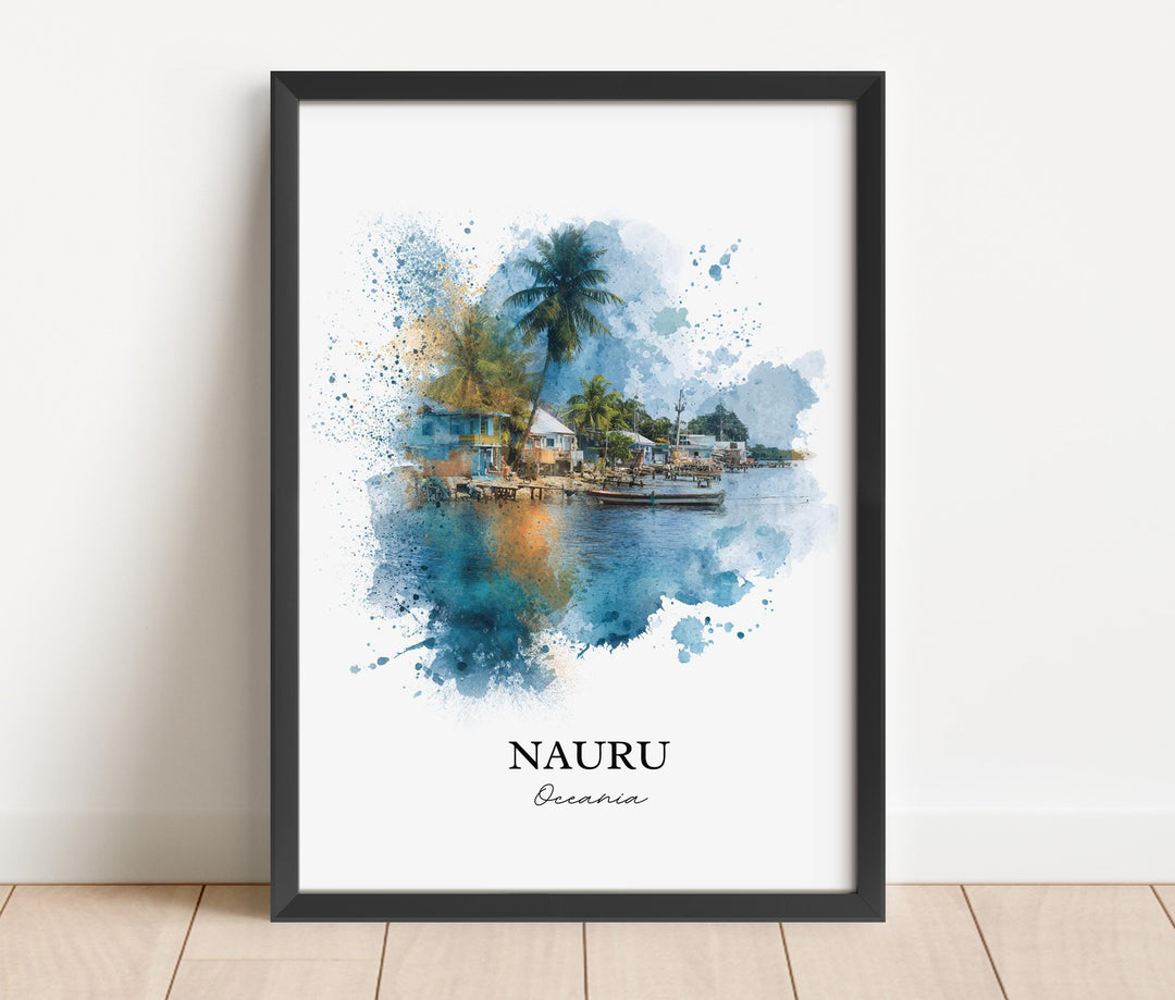 Nauru Wall Art, Nauru Print, Nauru Island Watercolor Art, Nauru Gift, Travel Print, Travel Poster, Housewarming Gift