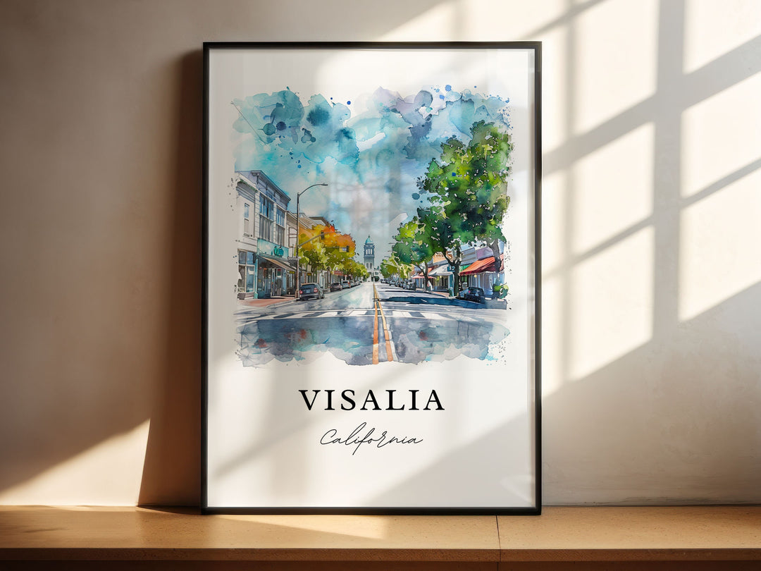 Visalia CA Art, Visalia Print, Vasalia California Watercolor Art, San Joaquin Valley Gift,