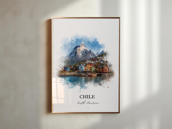 Chile Wall Art, Chile Print, Chile Watercolor Art, Chile Country Gift, Travel Print, Travel Poster, Housewarming Gift