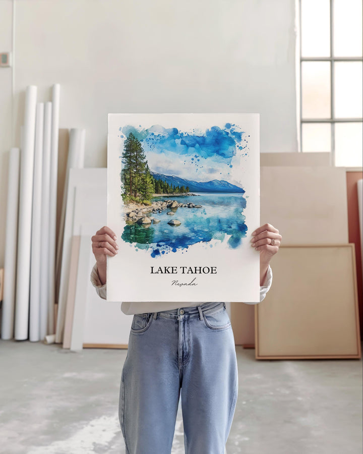 Lake Tahoe NV Wall Art, Sierra Nevada Print, Washoe County Watercolor Art, Lake Tahoe Gift, Travel Print, Travel Poster, Housewarming Gift
