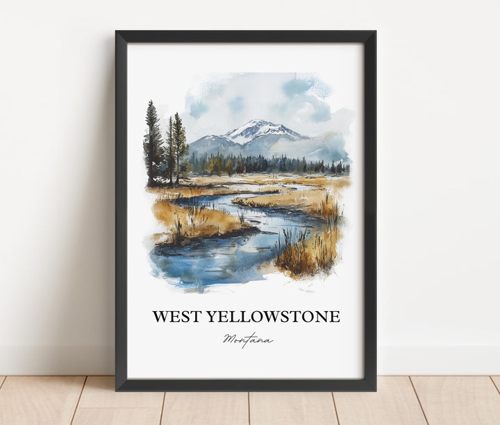 West Yellowstone Art, Yellowstone Town Print, Montana Watercolor Art, West Yellowstone Gift, Travel Print, Travel Poster, Housewarming Gift