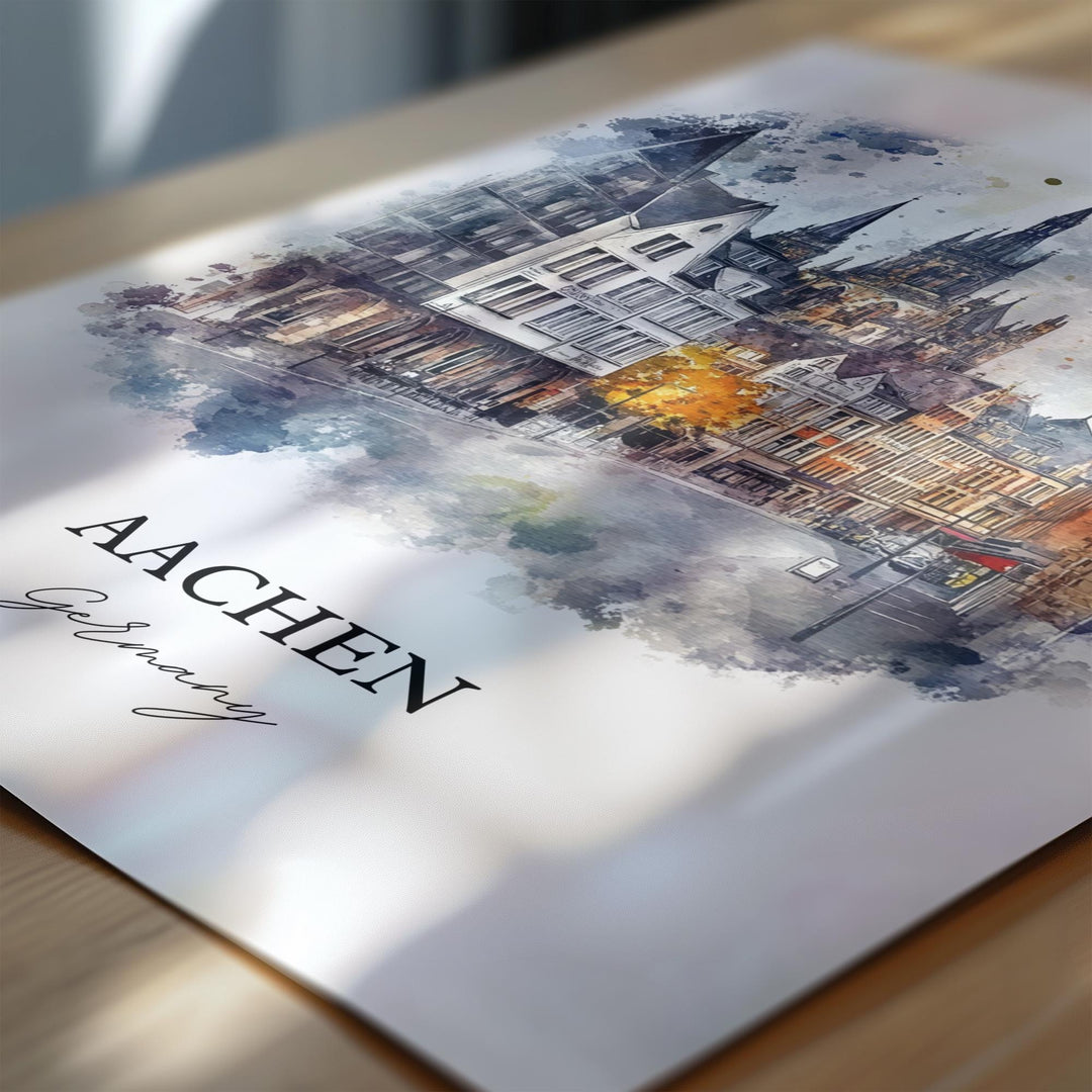Aachen Germany Wall Art, Cologne Print, Germany Watercolor Art, Aachen Gift, Travel Print, Travel Poster, Housewarming Gift