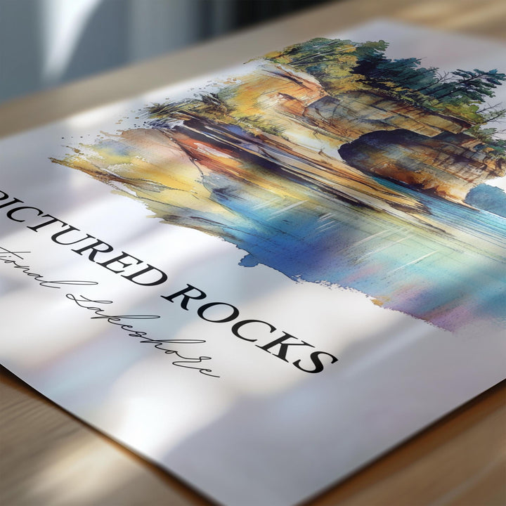 Pictured Rocks Lakeshore Wall Art, Alger County Print, Michigan Artwork, Pictured Rocks Gift, Travel Print, Travel Poster, Housewarming Gift