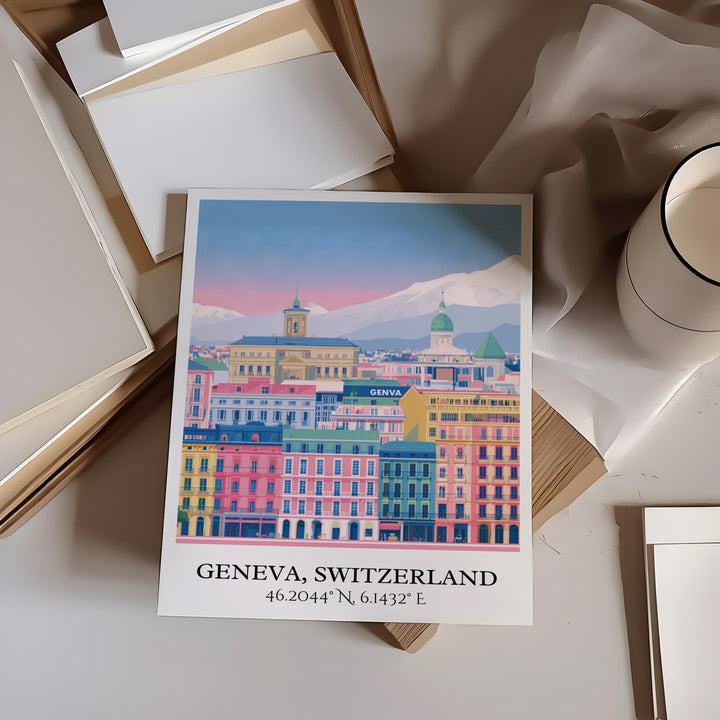 Geneva Switzerland Art, Geneva Retro Travel Art, Geneva Home Decor, Geneva Gift, Switzerland Travel Art, Travel Prints, Housewarming Gift