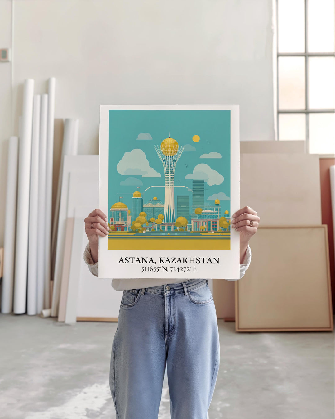 Astana Art, Astana Retro Travel Art, Astana Home Decor, Kazakhstan Gift, Kazakhstan Travel Art, Travel Prints, Housewarming Gift