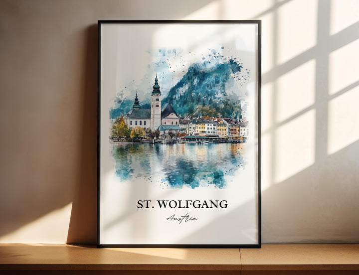 St. Wolfgang Wall Art, Lake Wolfgang Print, Asutria Watercolor Art, St. Wolfgang Gift, Travel Print, Travel Poster, Housewarming Gift