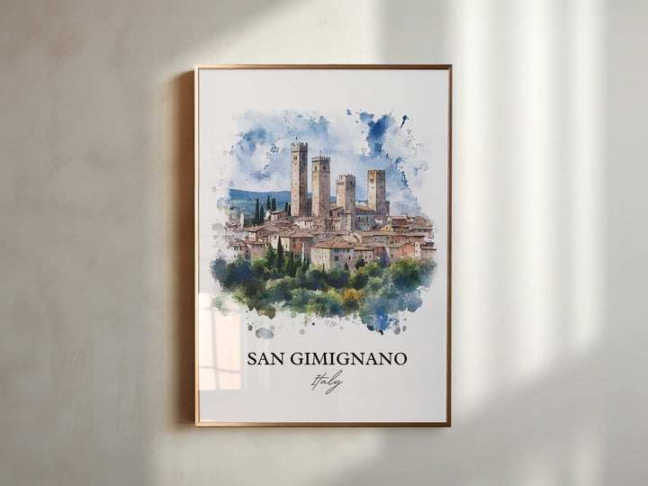 San Gimignano Wall Art, Tuscany Print, Italy Watercolor Art, San Gimignano Gift, Travel Print, Travel Poster, Housewarming Gift
