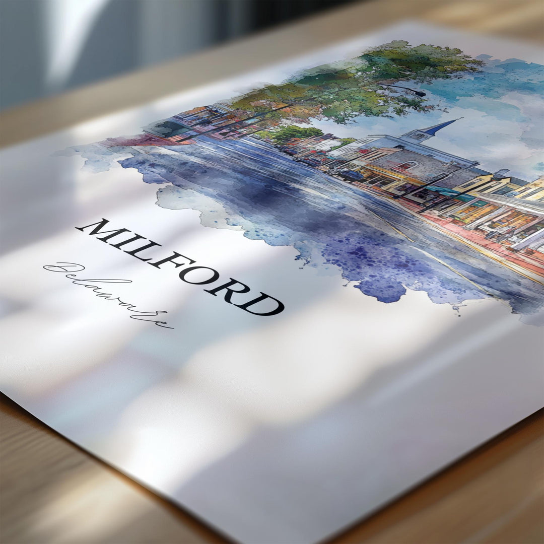Milford, DE, USA – Watercolor Art Print