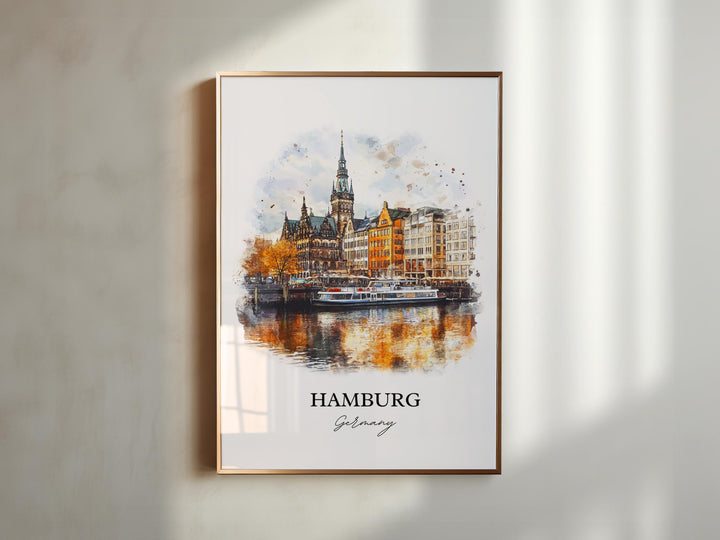 Hamburg Wall Art, Hamburg Germany Print, Germany Watercolor Art, Hamburg Gift, Travel Print, Travel Poster, Housewarming Gift