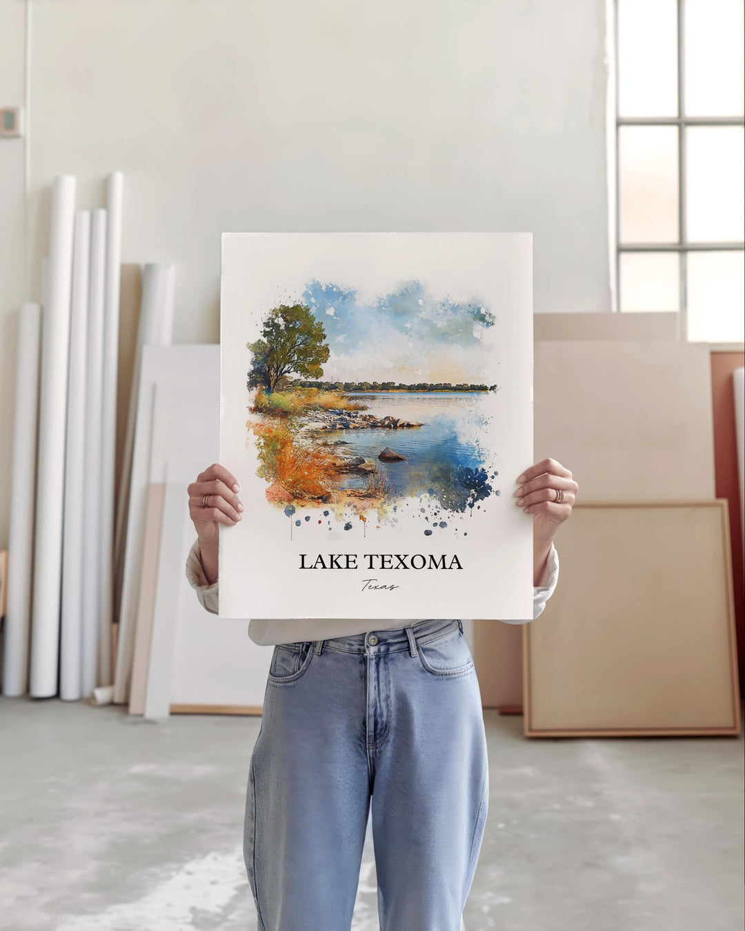Lake Texoma Wall Art, Tulsa Oklahoma Print, Texas Watercolor Ar, Lake Texoma Gift, Travel Print, Travel Poster, Housewarming Gift