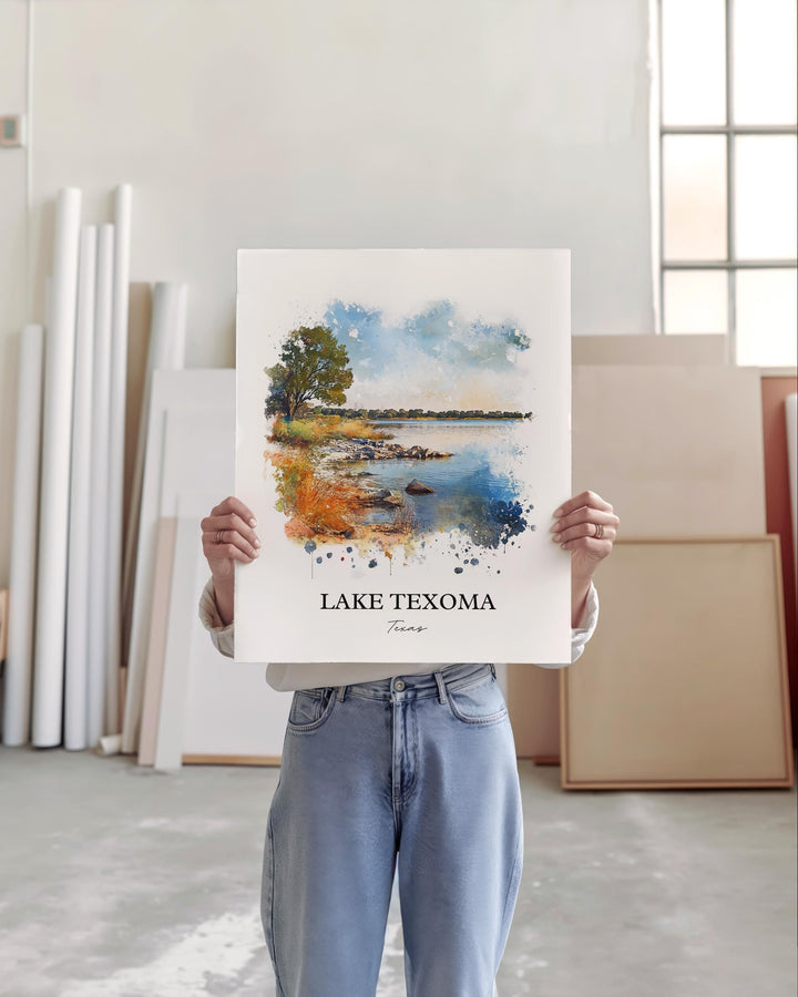 Lake Texoma Wall Art, Tulsa Oklahoma Print, Texas Watercolor Ar, Lake Texoma Gift, Travel Print, Travel Poster, Housewarming Gift