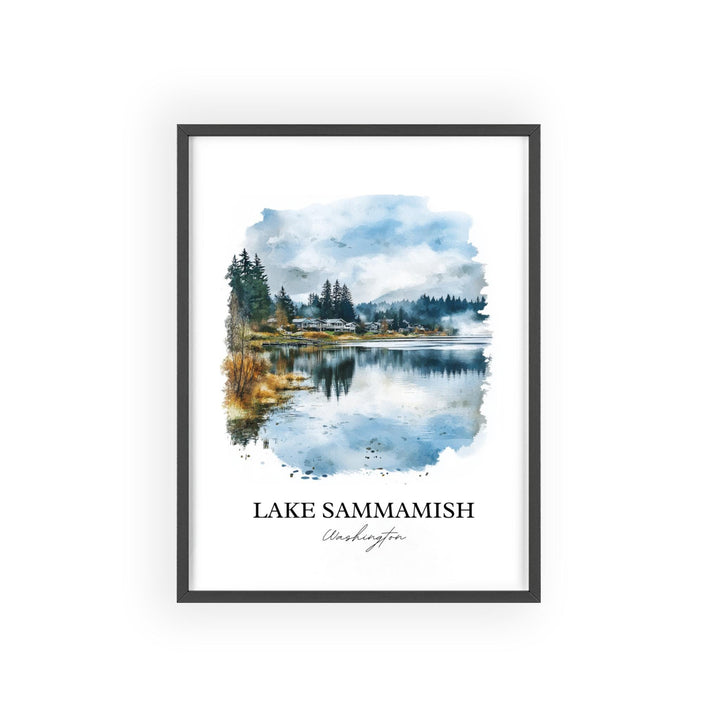 Lake Sammamish Wall Art, Seattle WA Print, Washington Watercolor Art, Lake Sammamish Gift, Travel Print, Travel Poster, Housewarming Gift