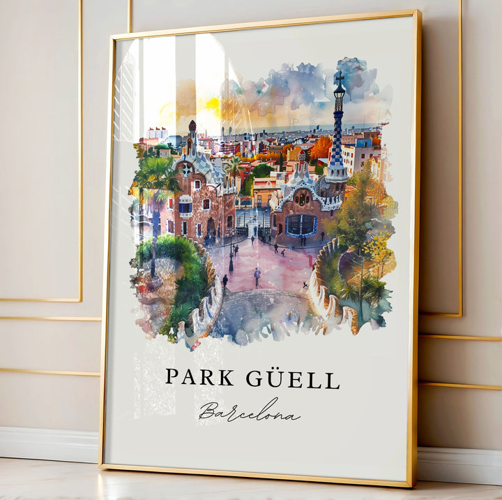 Park Guell Wall Art, Barcelona Print, Park Guel Wall Art, Spain Gift, Barcelona Travel Print, Travel Poster, Travel Gift, Housewarming Gift