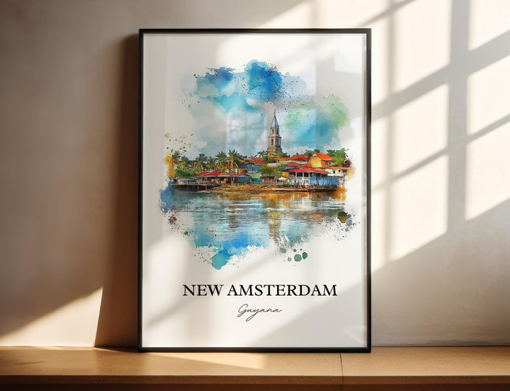 New Amsterdam Guyana Wall Art, Guyana Print, Guyana Watercolor Art, New Amsterdam Gift, Travel Print, Travel Poster, Housewarming Gift