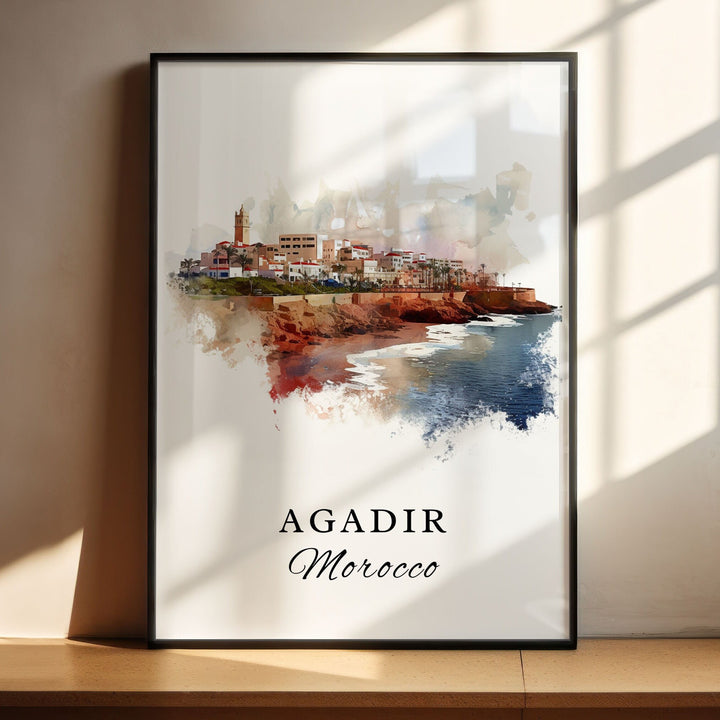 Agadir Morocco wall art - Morocco, Agadir poster, Agadir Cityscape Wedding gift, Birthday present, Custom Text, Personalized Gift