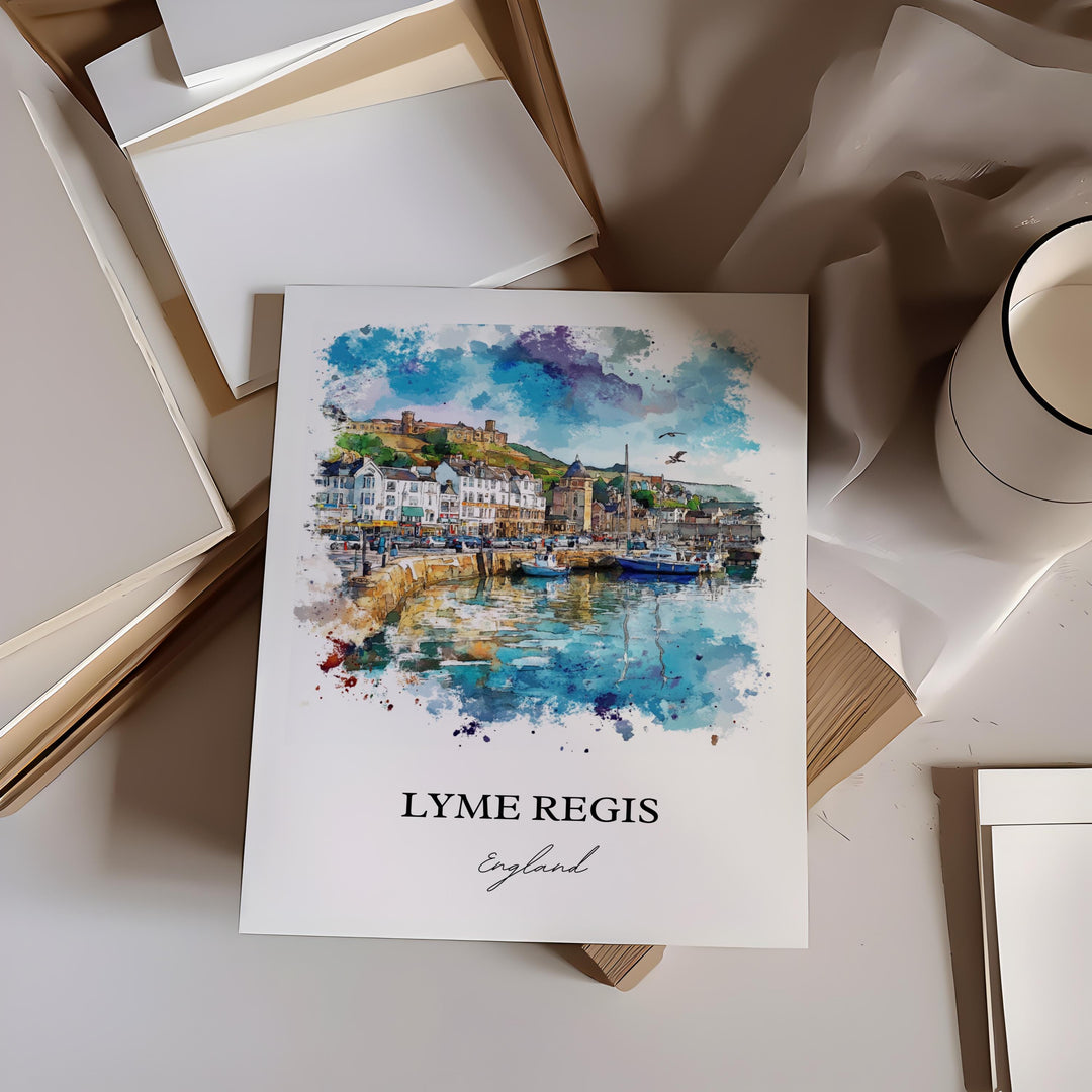 Lyme Regis Wall Art, West Dorset Print, England Watercolor Art, Lyme Regis England Gift, Travel Print, Travel Poster, Housewarming Gift