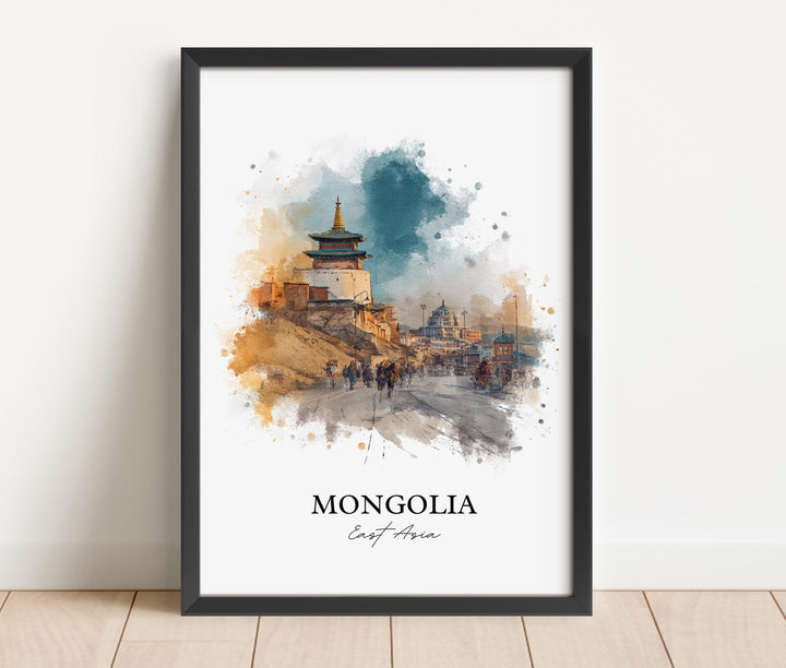 Mongolia Wall Art, Mongolia Print, Mongolia Watercolor Art, Mongolia Gift, Travel Print, Travel Poster, Housewarming Gift