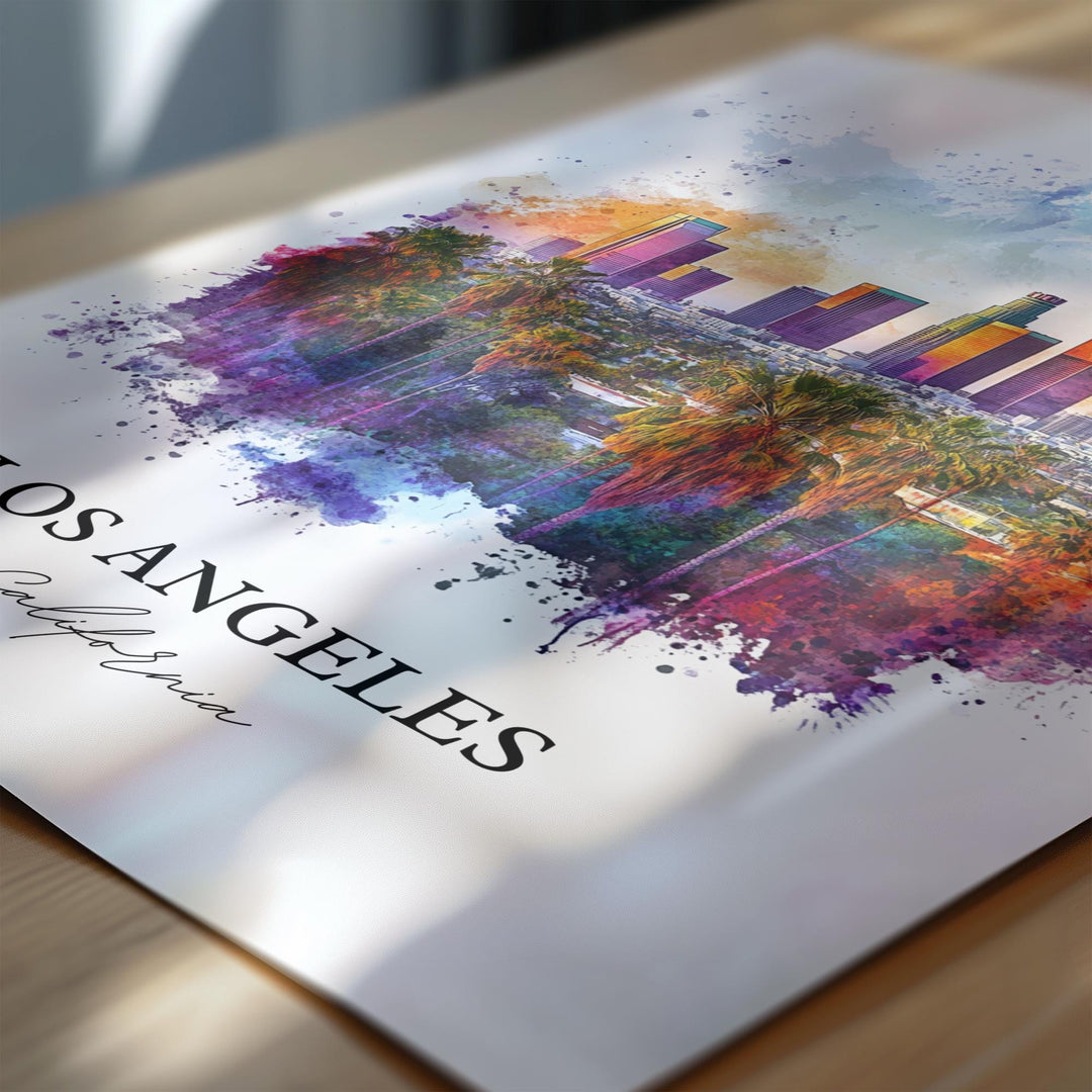 Los Angeles Wall Art, Los Angeles Skyline Print, LA Watercolor Art, Los Angeles Gift, Travel Print, Travel Poster, Housewarming Gift
