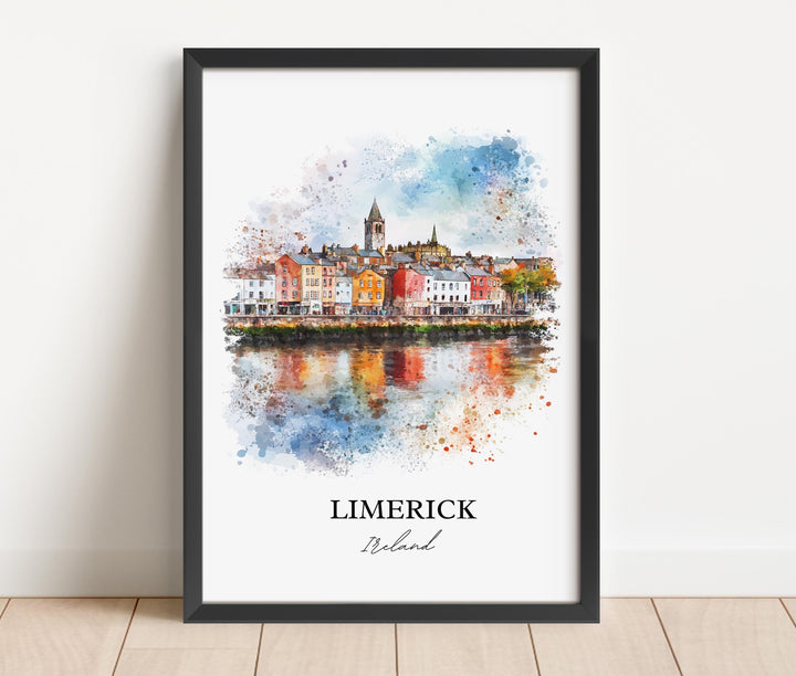 Limerick Wall Art, Munster Province Print, Ireland Watercolor Art, Limerick Ireland Gift, Travel Print, Travel Poster, Housewarming Gift