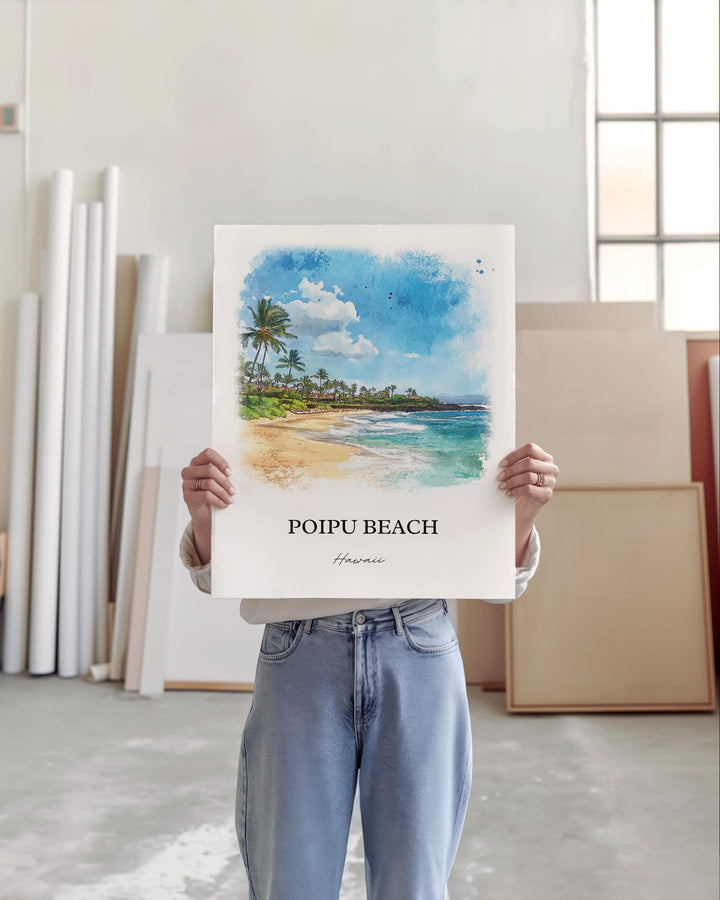 Poipu Beach Wall Art, Kauai South Shore Print, Poipu Beach Watercolor Art, Poipu Beach Gift, Travel Print, Travel Poster, Housewarming Gift
